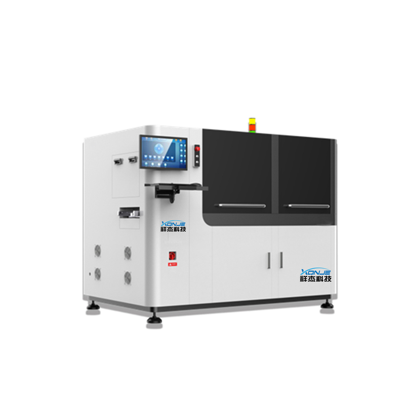 Front view of XONJE XJ-Z911 integrated PCB automation system with dual-station milling, robotic arm handling, and QR code scanning functions