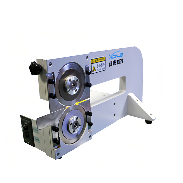 Front view of XONJE XJV-1S electric C-type PCB splitter with adjustable circular blades and compact structure