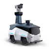 Front view of AI security patrol robot with 360-degree camera and autonomous navigation for outdoor surveillance