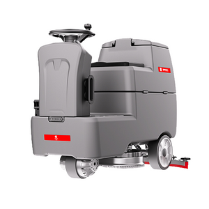 compact ride-on floor scrubber with dual brushes for industrial cleaning