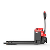 Heavy-duty lithium powered pallet jack with compact aisle width and smooth steering