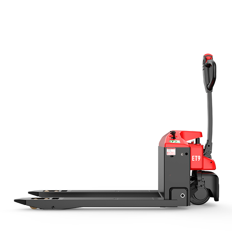 Heavy-duty lithium powered pallet jack with compact aisle width and smooth steering