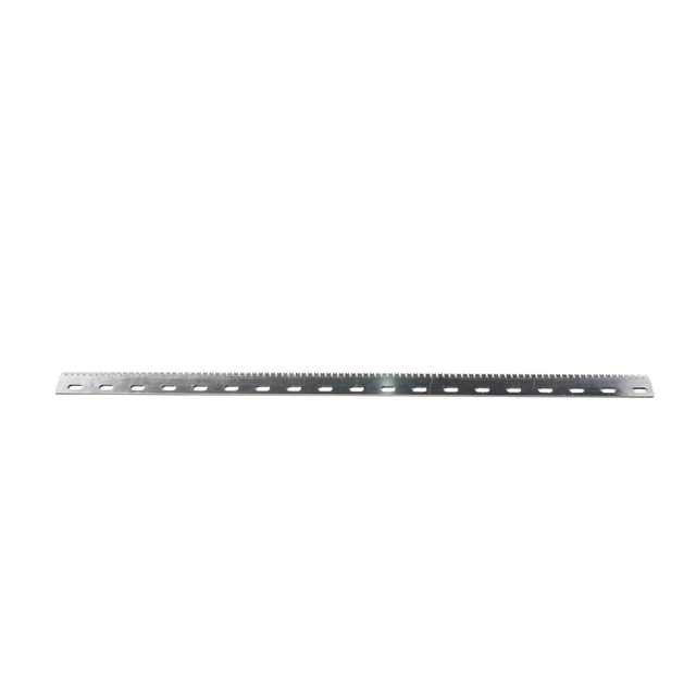 Front view of multi hole stainless serrated blade for food processing and packaging machinery