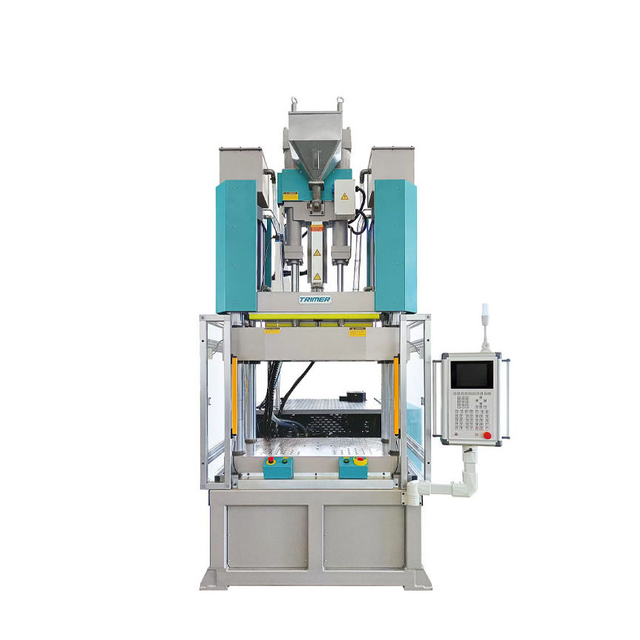 Hybrid vertical injection press with servo drive for plastic insert production