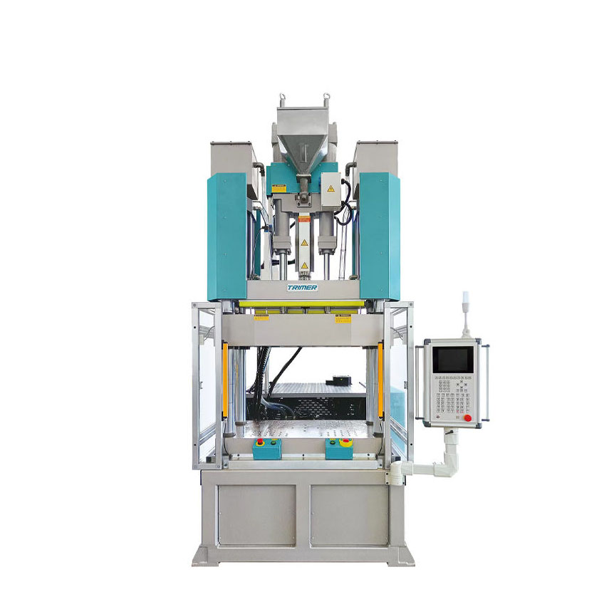 Vertical hybrid injection press with rotary or sliding table structure