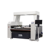 Front view of industrial fabric laser cutting machine with CCD camera, double-beam design, and automatic feeding system for high-speed precision cutting of metal and non-metal materials