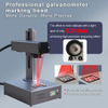 MOPA laser marking machine showing EZ-CAD control system and red-light preview function.