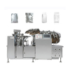 Electric automatic bag-feeding vacuum packaging machine for food products and prepared meals.