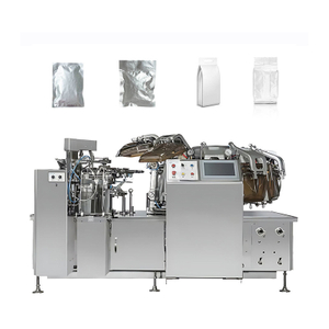Electric automatic bag-feeding vacuum packaging machine for food products and prepared meals.