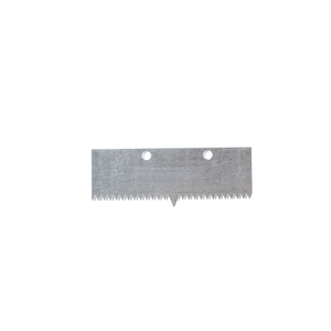 Front view of wear resistant serrated blade for food packaging machine