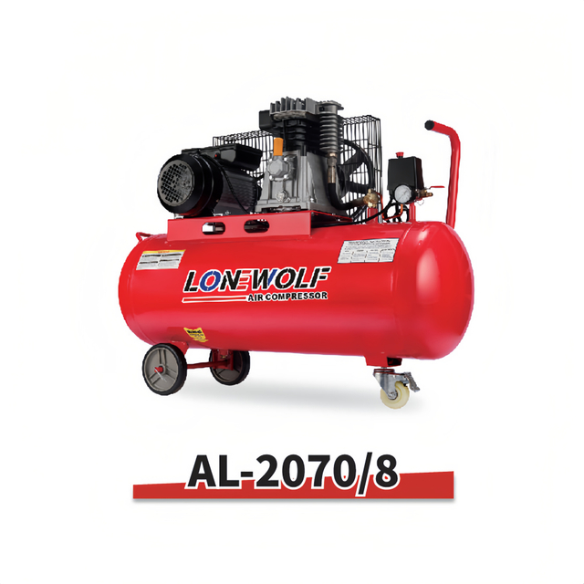 LONEWOLF belt driven air compressor front view for industrial use