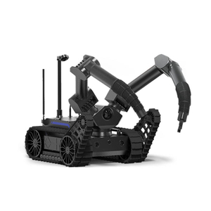 Front view of intelligent security patrol robot with dual arms and 360-degree vision system for inspection tasks