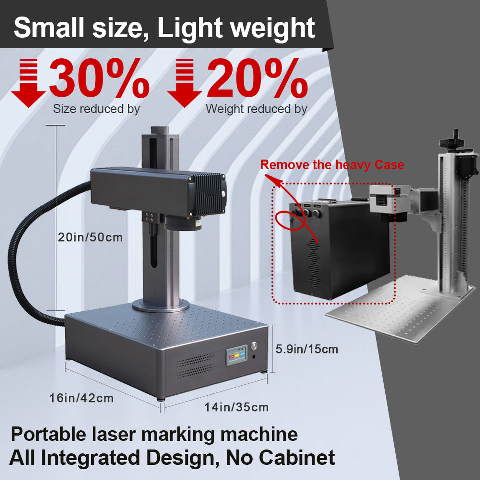 High-precision fiber laser marker with 1064nm wavelength for metal, plastic, and stone applications.