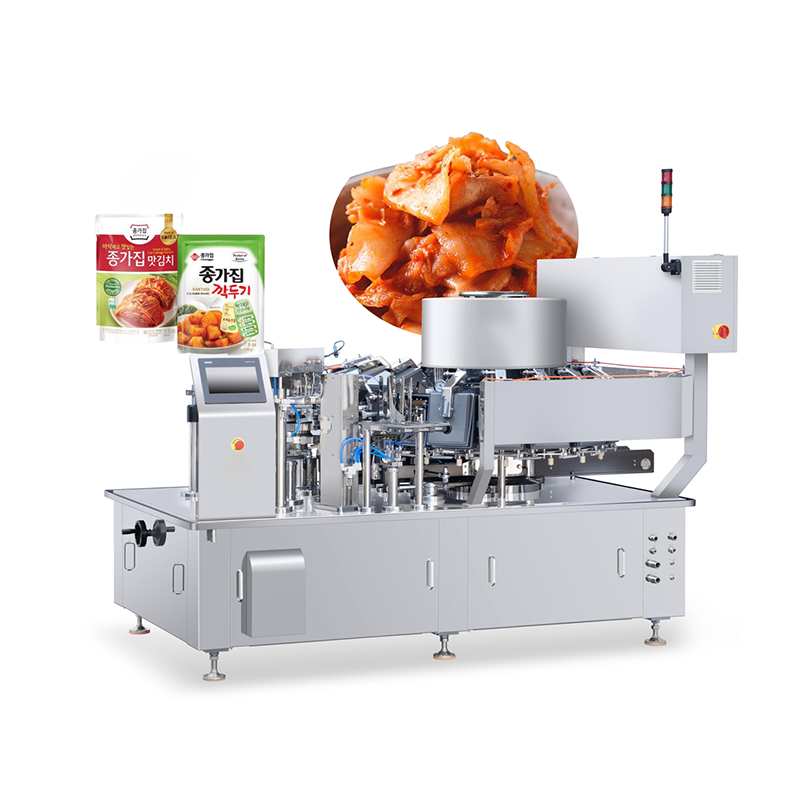 Full automatic vacuum packaging machine for food products using premade bags