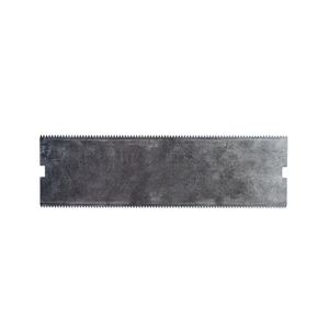 Front view of heavy duty carbon steel serrated blade for industrial food processing machine