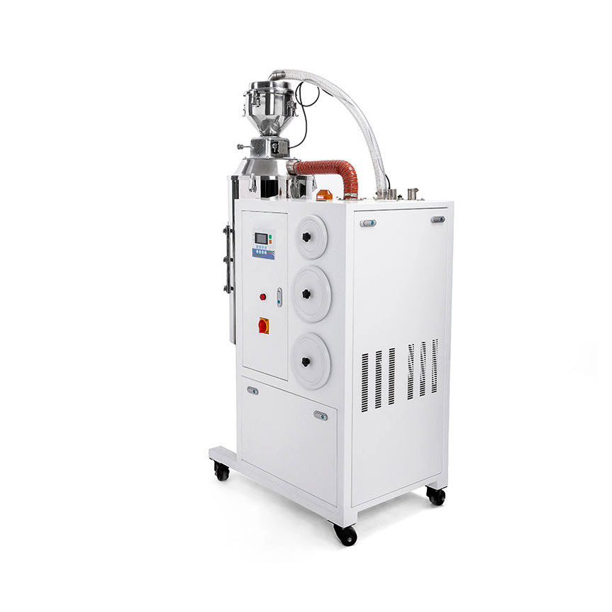 Plastic resin dehumidifying and drying system with conveying unit