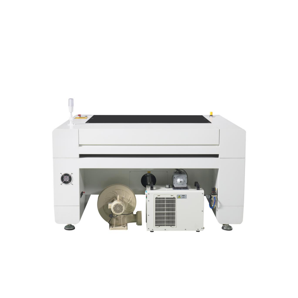 CO2 laser engraving and cutting machine showing high-precision cutting bed and integrated guide rail for noise-free operation
