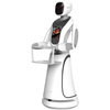Front view of intelligent restaurant service robot with 13.3-inch touch screen and automatic delivery trays