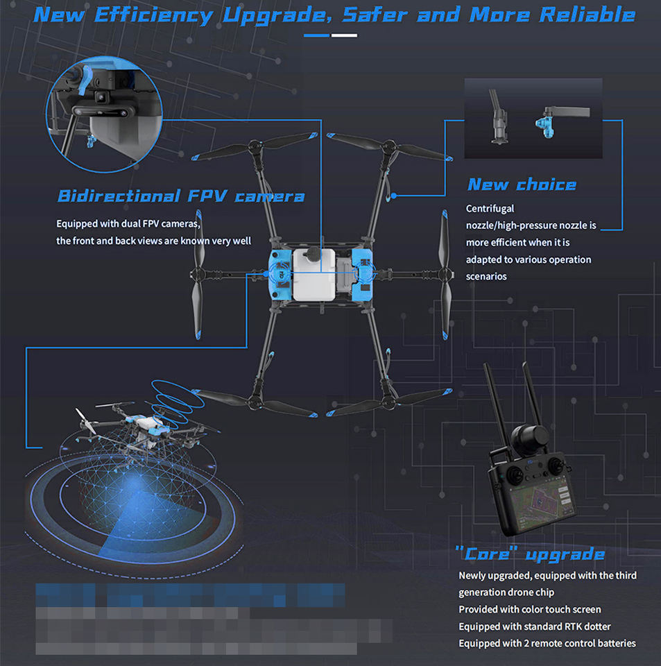 High-pressure centrifugal 16-nozzle spraying system close-up on agricultural drone