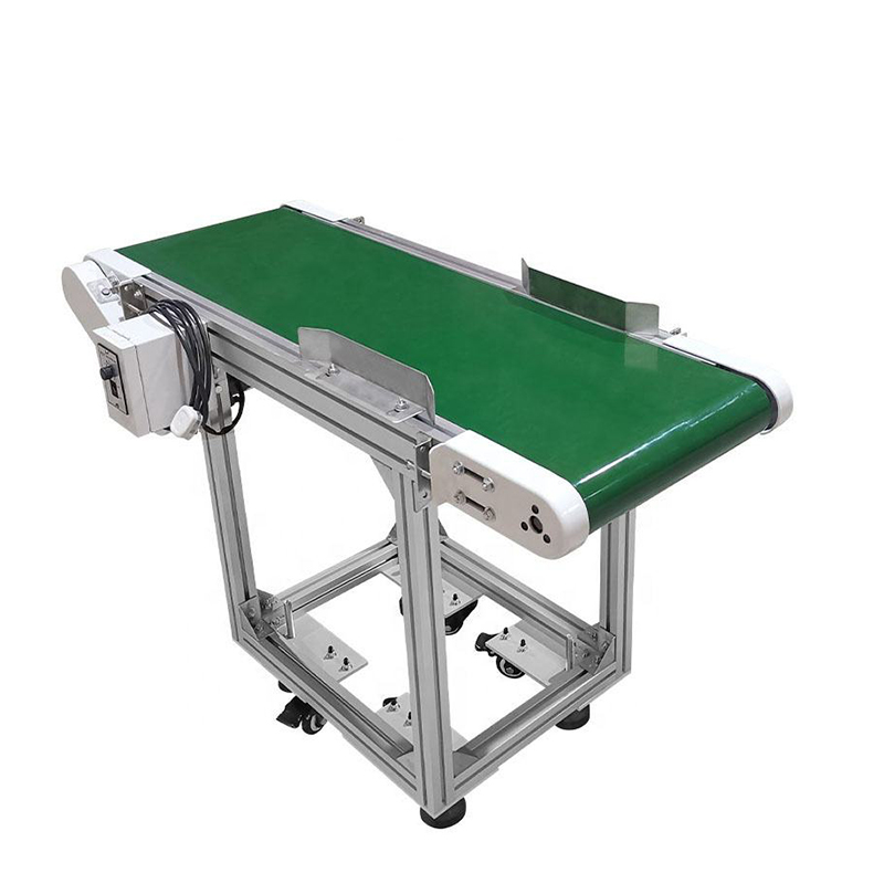 Compact aluminum conveyor with variable-speed motor for efficient small-item conveying