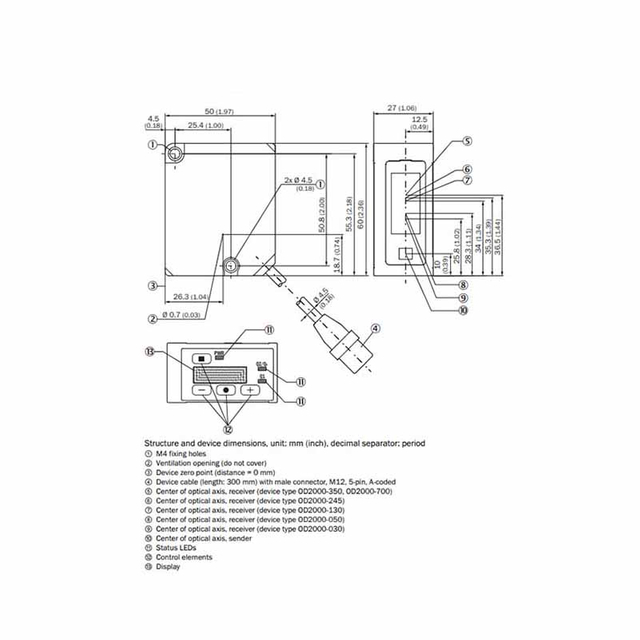 Digital laser triangulation displacement sensor with compact housing and OLED display for precision measurement