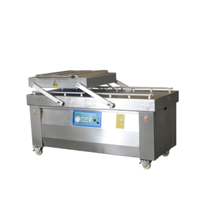 Commercial double chamber vacuum sealer machine for food and industrial product packaging.