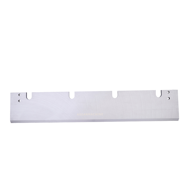 Front view of industrial tool steel chipper blade for wood processing equipment