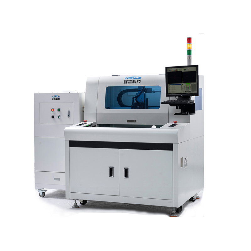 Front view of XONJE XJ-800 visual PCB router machine with dual servo-driven tables and CCD-assisted precision cutting system