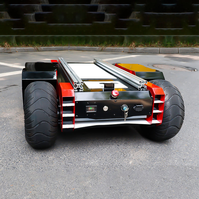 Open source AGV base connected with sensors and computer modules for robotics research and programming