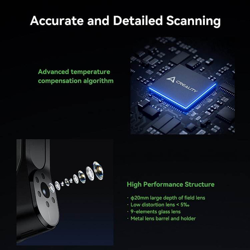 Blue 7-line laser 3D scanner capturing fine details with 0.02mm precision