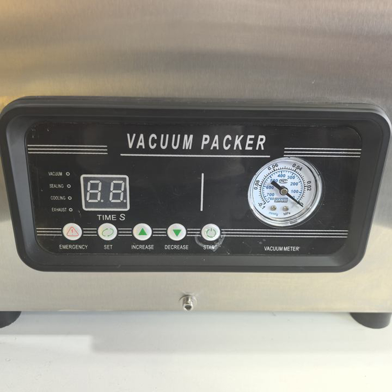 Top view of tabletop vacuum sealer featuring a single vacuum chamber and reliable heat-sealing bar.