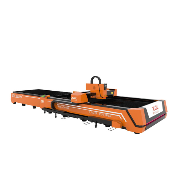Front view of 1000W fiber laser CNC cutting machine with automatic dual exchange table for efficient industrial metal sheet cutting