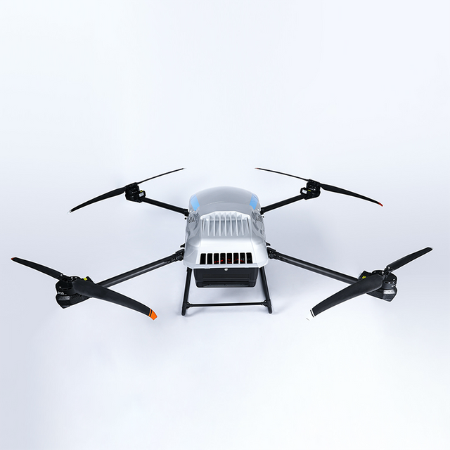 Front view of commercial autonomous drone for industrial inspection and patrol missions
