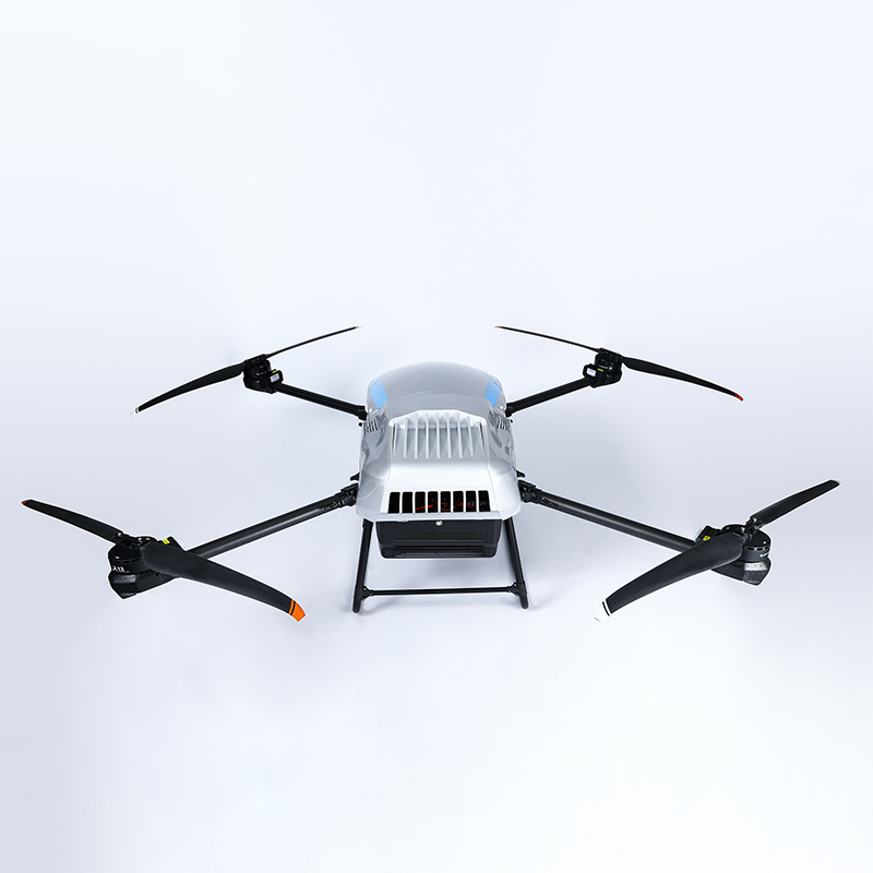 Industrial drone with carbon fiber frame and folding arms for efficient field inspection