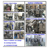 Top view of premade pouch packing machine featuring rotary stations for high-speed vacuum sealing.