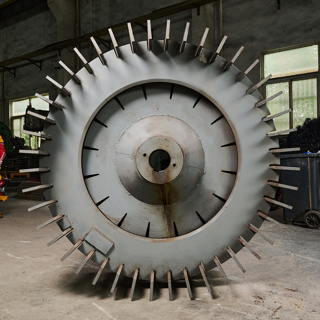 Front view of high strength steel wood cutting impeller for industrial woodworking machinery