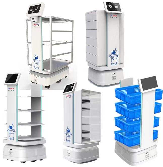 Factory logistics robot carrying materials across automated production line with SLAM navigation and high load capacity