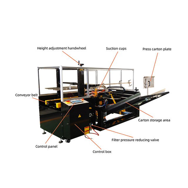 Automatic carton erecting machine for forming, folding and sealing boxes on packaging lines, suitable for logistics and e-commerce use