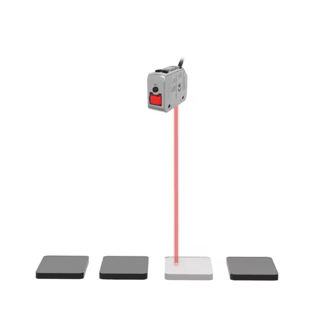 Reflective laser photocell sensor with triangulation detection and 25–150 mm measuring range for object detection