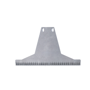 Front view of T shaped serrated stainless blade for mechanical packaging machinery