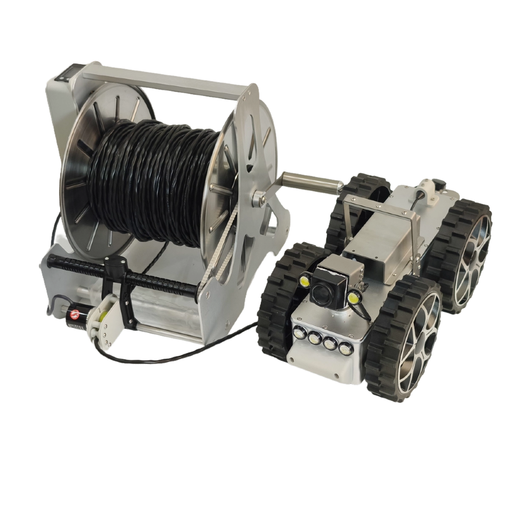 Waterproof pipe inspection robot with 200m cable for large sewer pipelines
