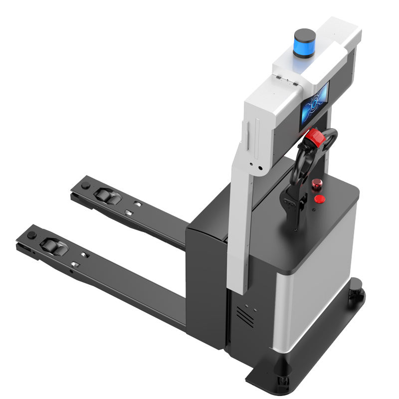 Autonomous pallet truck with two-way driving design and compact 96cm body for narrow aisle operation