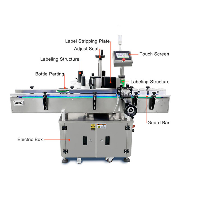 Round bottle labeling machine for cosmetic and pharma packaging