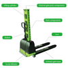 Self lift pallet stacker truck with standing operation for warehouse use