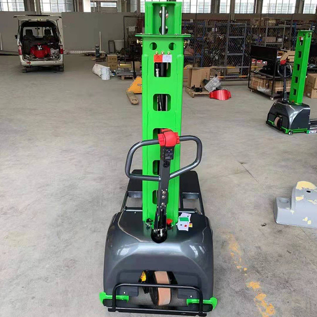 Electric stacker truck with adjustable lifting height for warehouse stacking operations