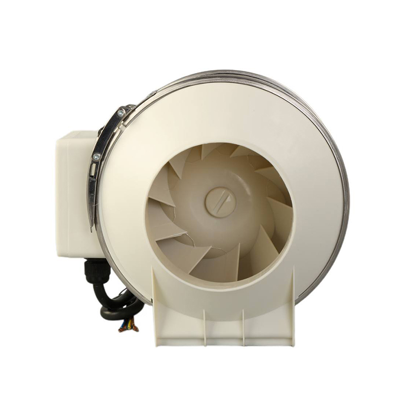 Humidity exhaust fan front view for ducted ventilation in hotels and indoor spaces