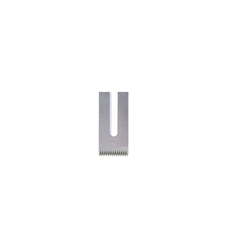 Front view of U shaped stainless serrated blade for food processing machinery