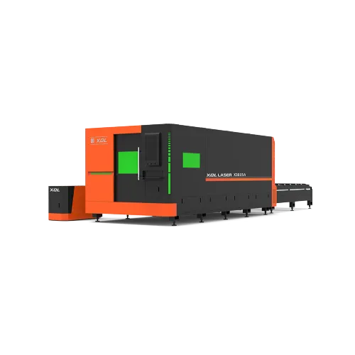 Metal fiber laser cutting machine front view with enclosed safety design and automatic focusing laser head for sheet metal cutting