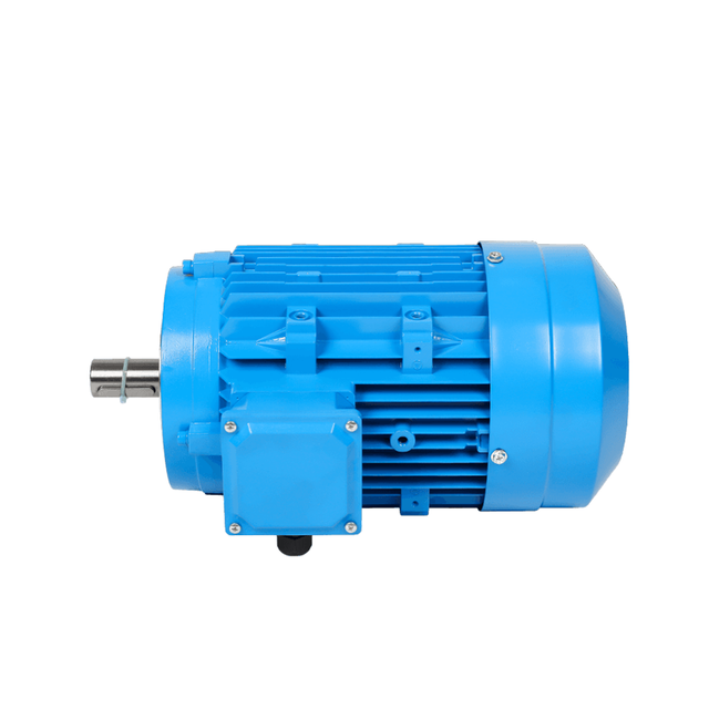 Front view of aluminum housing vertical motor with cooling fins and flange base, designed for industrial pump and mixer systems