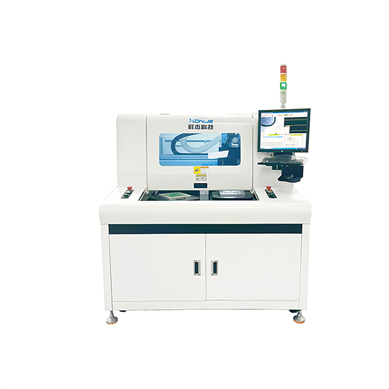 Front view of XONJE XJ-F800 dual spindle composite PCB router for V-cut and stamp-hole panel separation